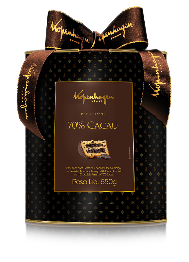 Panetone 70% cacau, Kopenhagen, 650g, R$ 74,90 Panetone 70% cacau, Kopenhagen, 650g, R$ 74,90