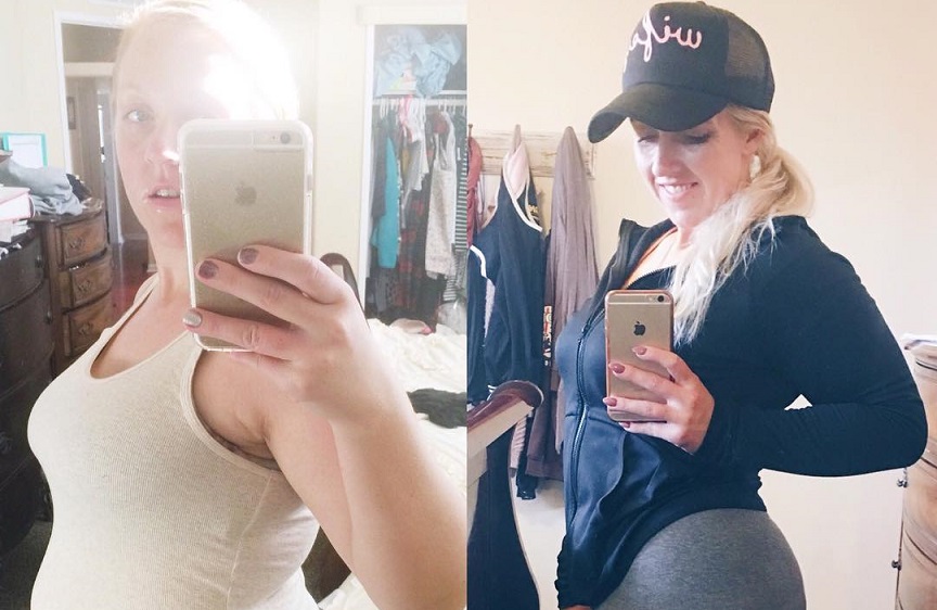 Antes de depois mostrando mudança de corpo de Adrienne Osuna