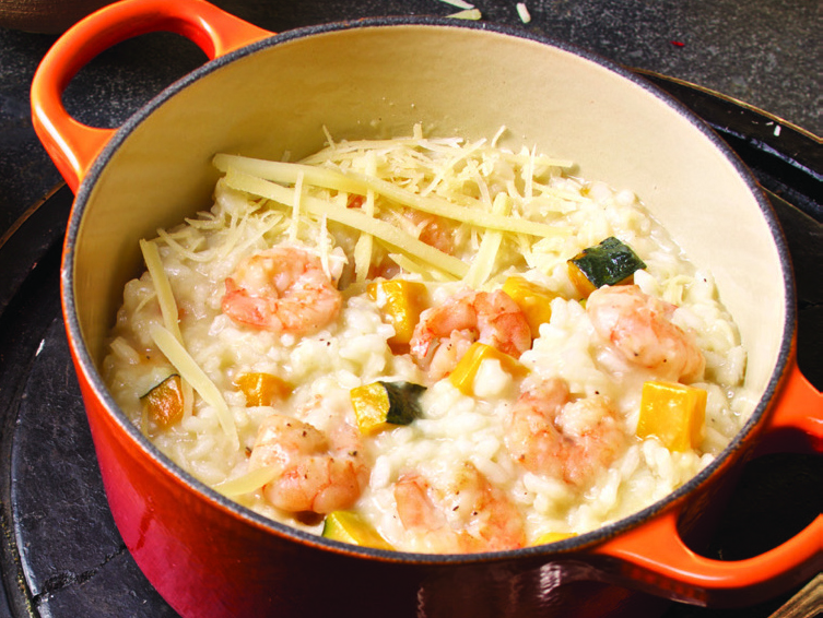 Risoto de abóbora e camarão