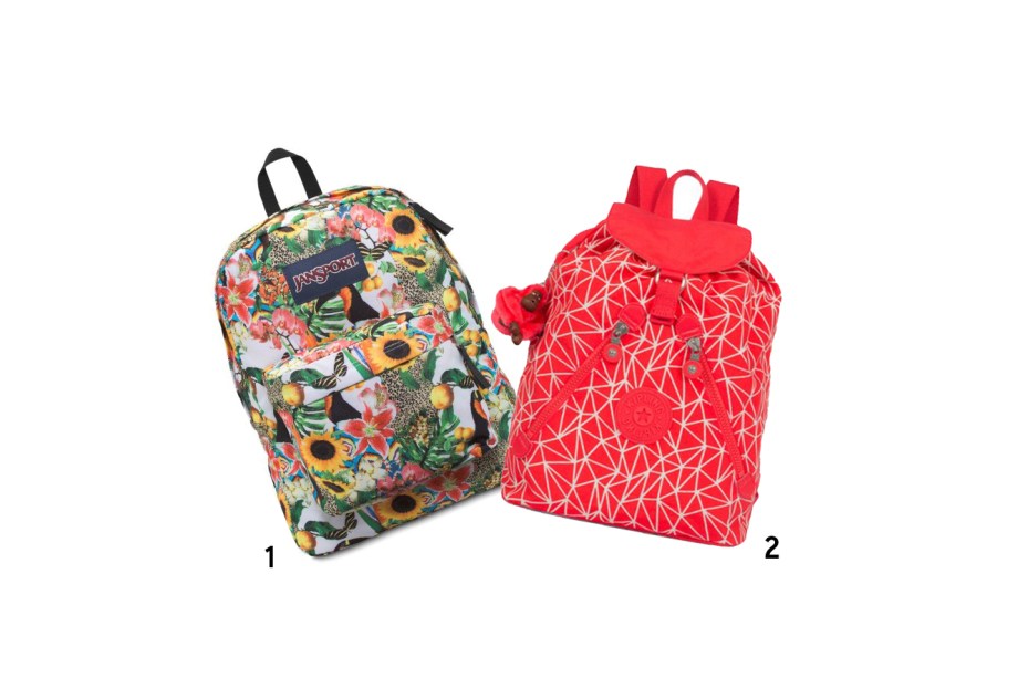 1. Mochila, <a href="https://www.jansport.com.br/" target="_blank" rel="noopener">Jansport</a>, de R$ 150 por R$ 90; 2. Mochila, <a href="https://www.kipling.com.br/" target="_blank" rel="noopener">Kipling</a>, de R$ 399 por R$ 249 (preços pesquisados em novembro de 2017) 