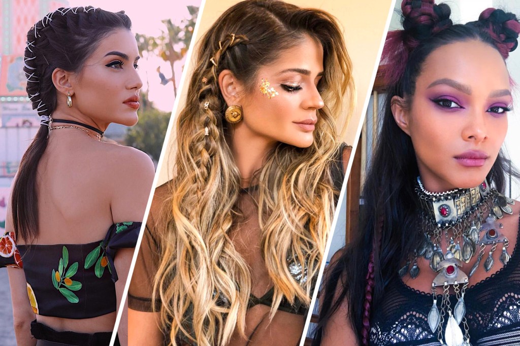 Camila Coelho, Thássia Naves e Lais Ribeiro com penteados no Coachella