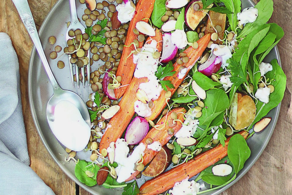 Salada completa com cenoura e cottage Salada completa com cenoura e cottage