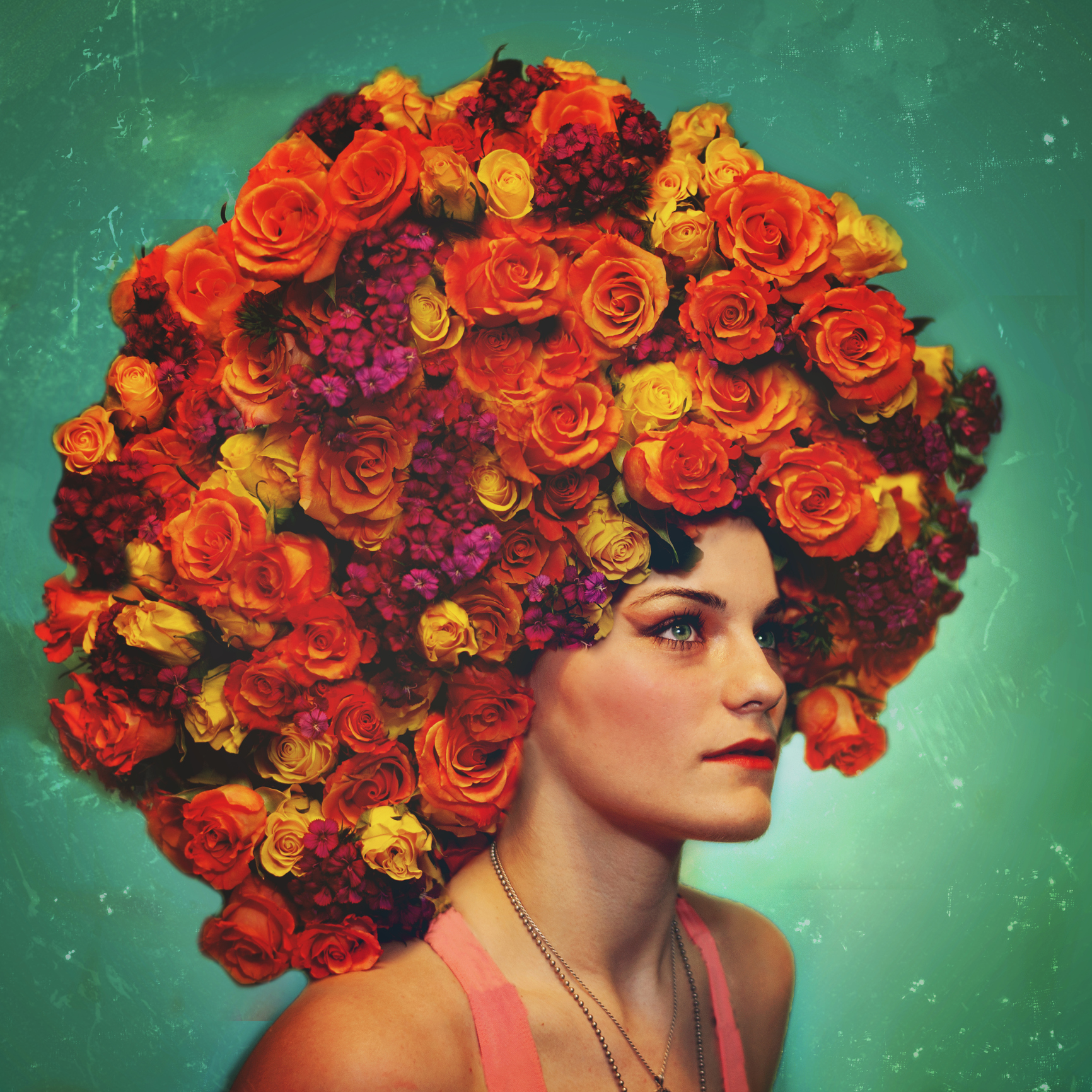 Woman with floral headpiece -