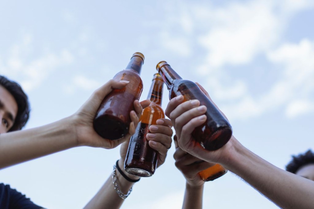 Pessoas brindando com bebidas alcoólicas